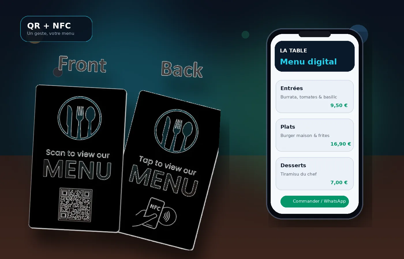 Carte menu NFC/QR pour restaurant